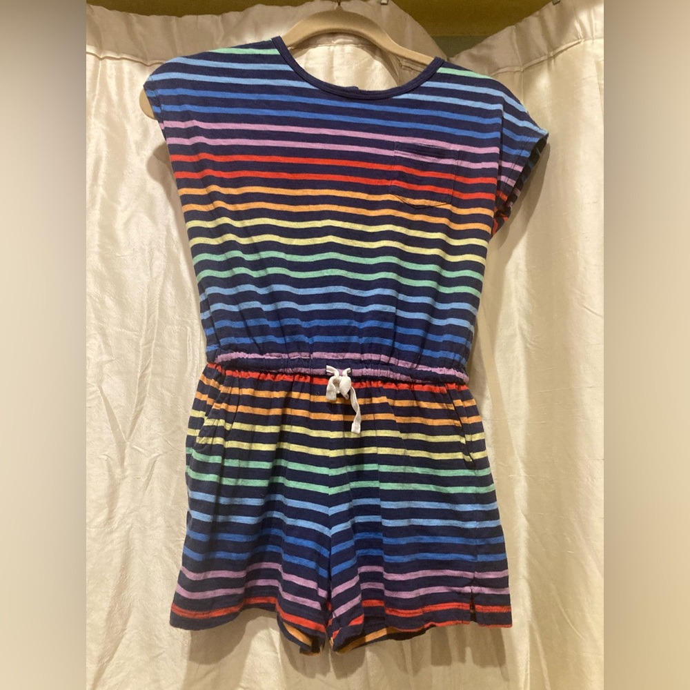 Primary girls rainbow romper, size 2.